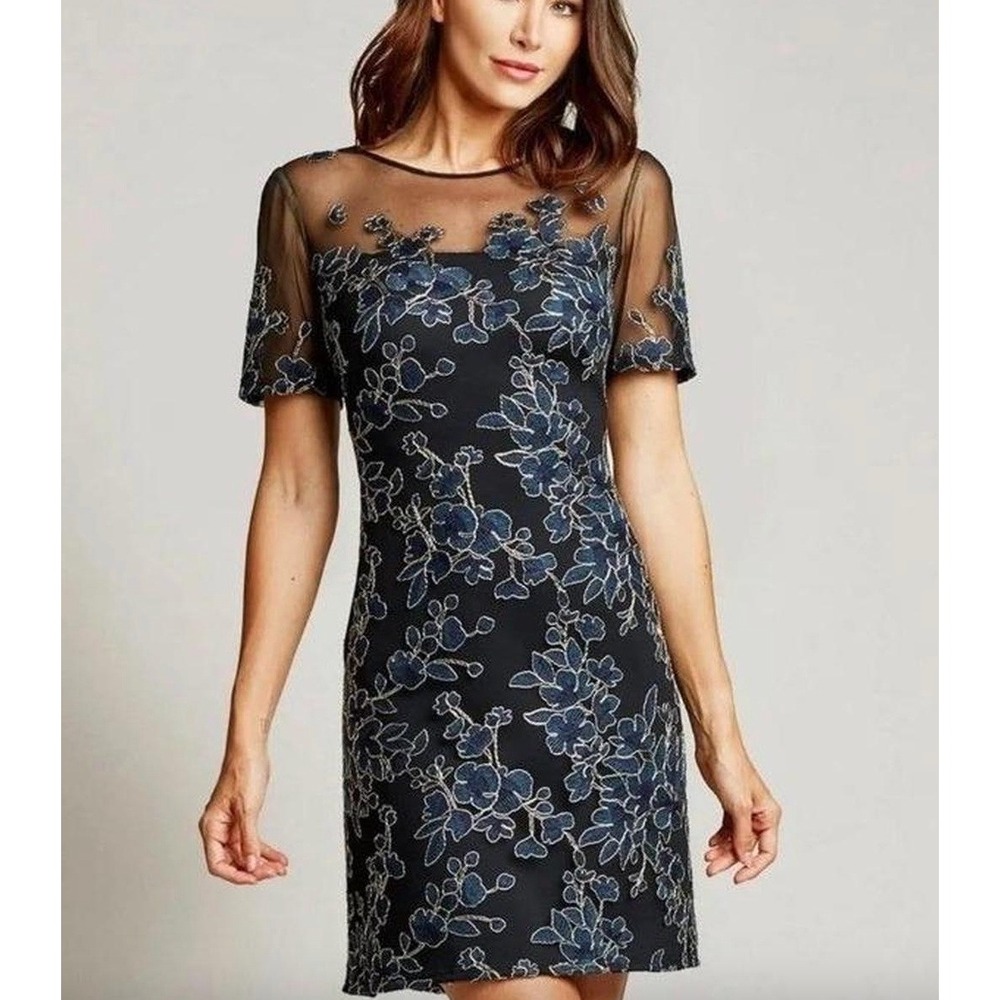 TADASHI SHOJI Cardea Embroidered Floral Tulle Cocktail Dress Size 10